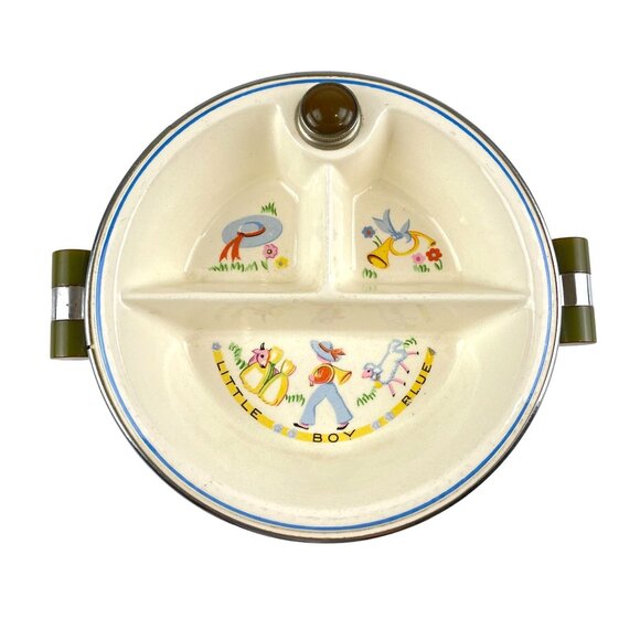 Bartsch Chrome Base Vtg Little Boy Blue 1940s Food Warmer Dish Bakelite Handles - Picture 1 of 6